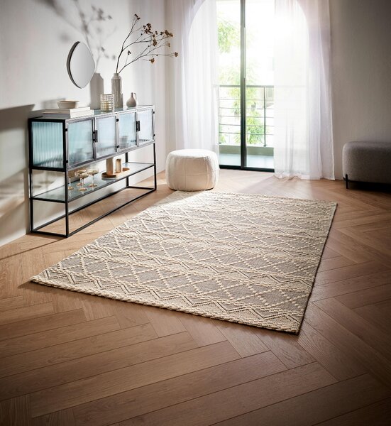 RUČNĚ TKANÝ KOBEREC, 70/130 cm, černá, bílá Linea Natura - Vlněné koberce