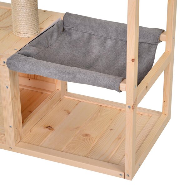 PAWHUT Domeček pro kočky vnitřní s úkrytem a hamakou dřevěný 70 x 35 x 60 cm přírodní