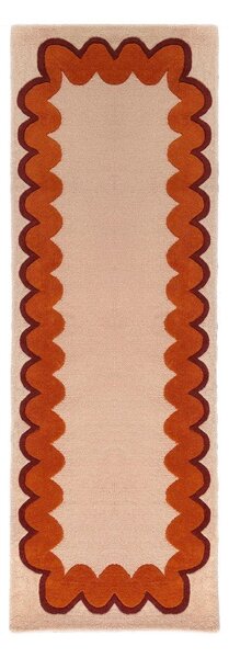 Oranžový/v přírodní barvě ručně tkaný vlněný běhoun 80x230 cm Wiggle Wool – Flair Rugs