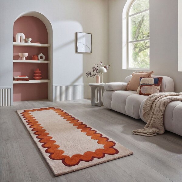 Oranžový/v přírodní barvě ručně tkaný vlněný běhoun 80x230 cm Wiggle Wool – Flair Rugs
