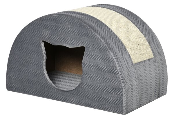 PAWHUT Pelíšek pro kočky se škrabadlem BOW 49 x 30 x 30 cm šedá
