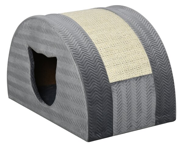 PAWHUT Pelíšek pro kočky se škrabadlem BOW 49 x 30 x 30 cm šedá