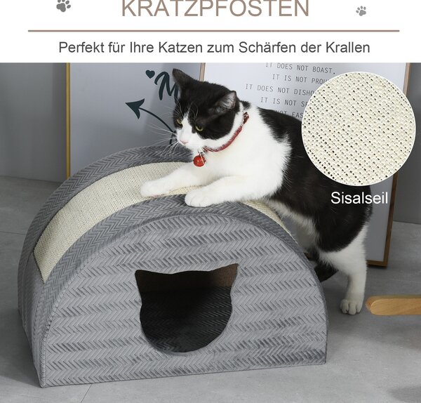 PAWHUT Pelíšek pro kočky se škrabadlem BOW 49 x 30 x 30 cm šedá