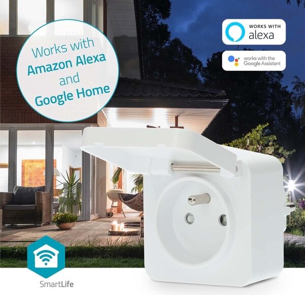 Nedis WIFIPO130EWT - Chytrá zásuvka 3680W/230V/ Typ E/16A Wi-Fi Tuya IP44