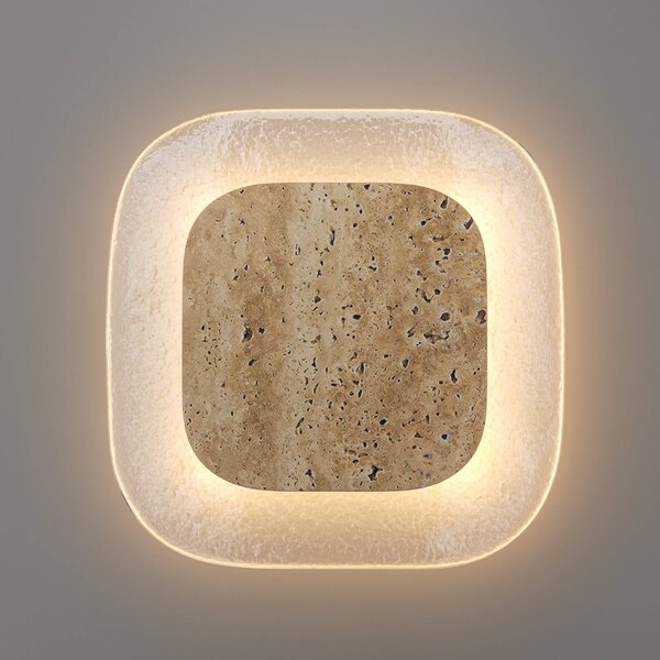 Maytoni LED nástěnné světlo Tavo, výška 25 cm, béžové, kámen/sklo, 2700 K, Krémová / jantar, Obývací pokoj / jídelna, Sklo, Moderní