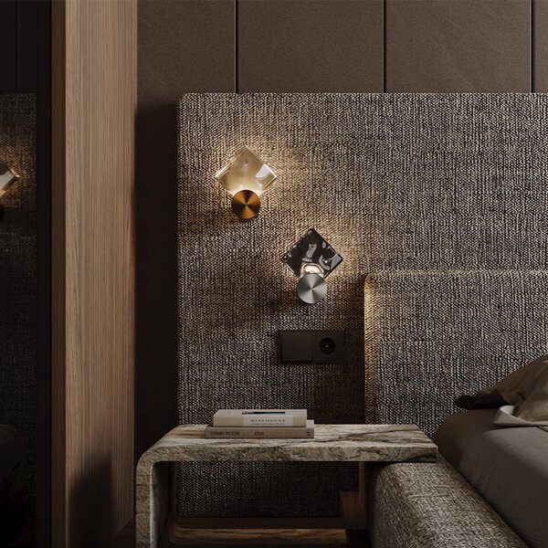 Maytoni LED nástěnné světlo Quadro, šedé, sklo, 3000 K, výška 18 cm, Obývací pokoj / jídelna, Sklo, Moderní