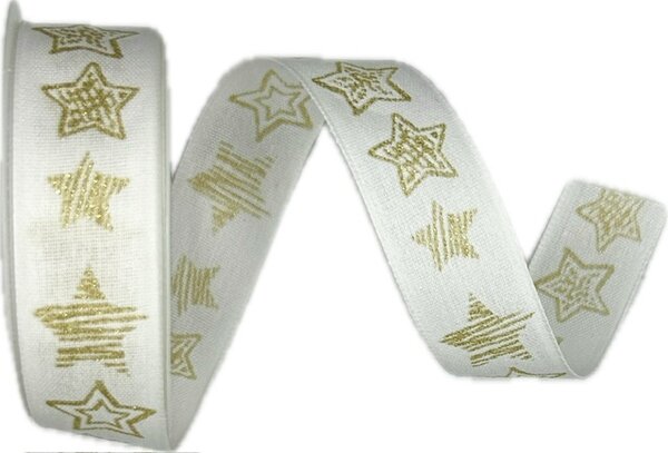 Stuha vánoční STARLIGHT CREAM GOLD krémová 25mm x 3m (9,-Kč/m)