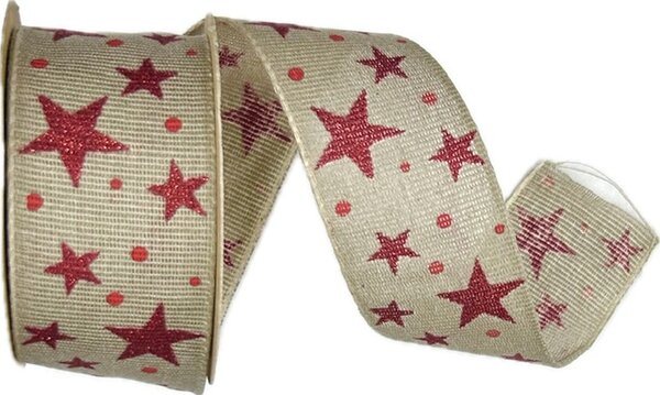 Stuha vánoční LINEN STAR MAGIC GRAY šedá 40mm x 2m (15,-Kč/m)