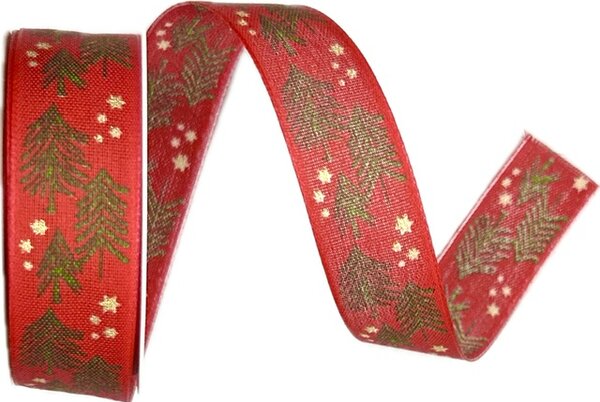 Stuha vánoční X-MAS TREES RED červená 25mm x 3m (9,-Kč/m)
