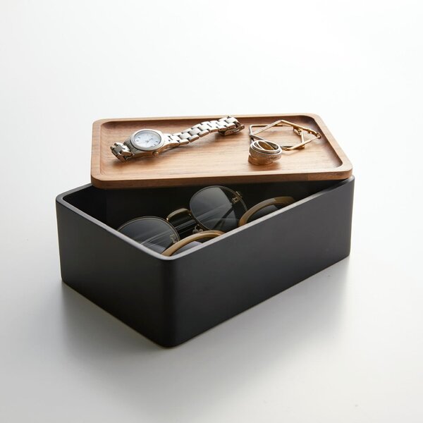Černý úložný box s víkem 18,5x12,5x7 cm Rin – YAMAZAKI