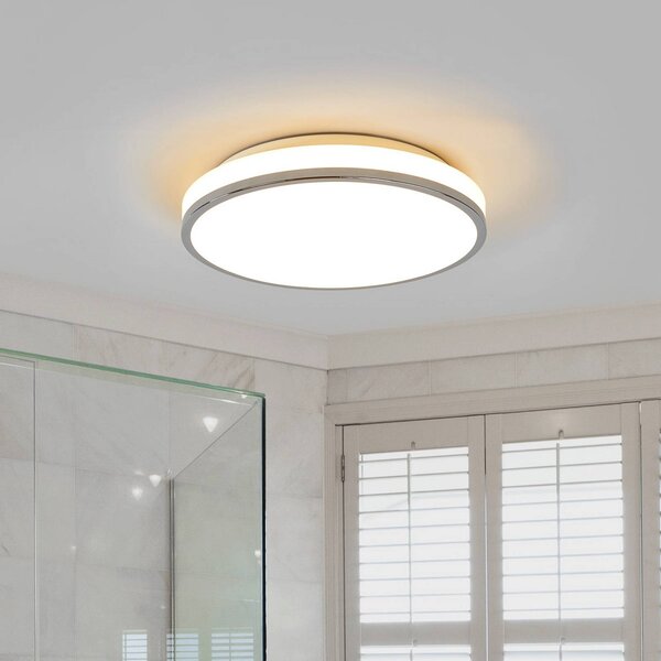 Lindby LED stropní svítidlo Lyss, Ø 34 cm, chromová barva, IP44, Bílá / opál, Koupelna, Sklo, Moderní