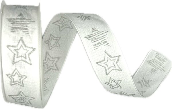 Stuha vánoční STARLIGHT WHITE SILVER bílá 25mm x 3m (9,-Kč/m)