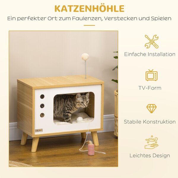 PAWHUT Pelíšek pro kočky TELE 50 x 28 x 43 cm světlé dřevo