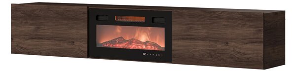 Závěsný TV stolek s elektrickým krbem WABRA - ořech