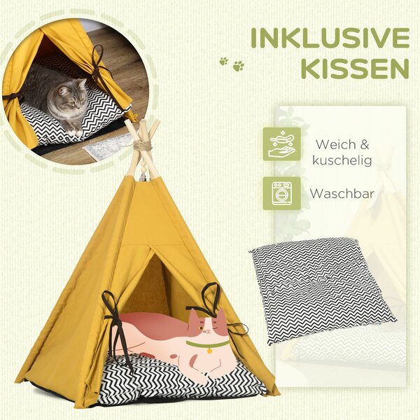 PAWHUT Pelíšek pro kočky TEEPEE 60 x 60 x 76 cm žlutá