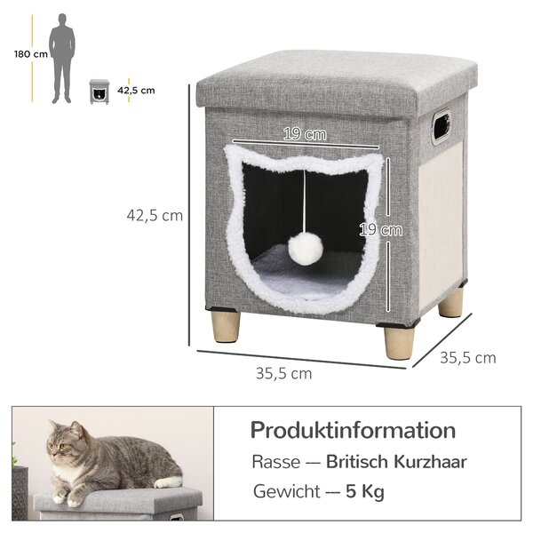 PAWHUT Pelíšek pro kočky TABURET 36 x 36 x 43 cm šedá