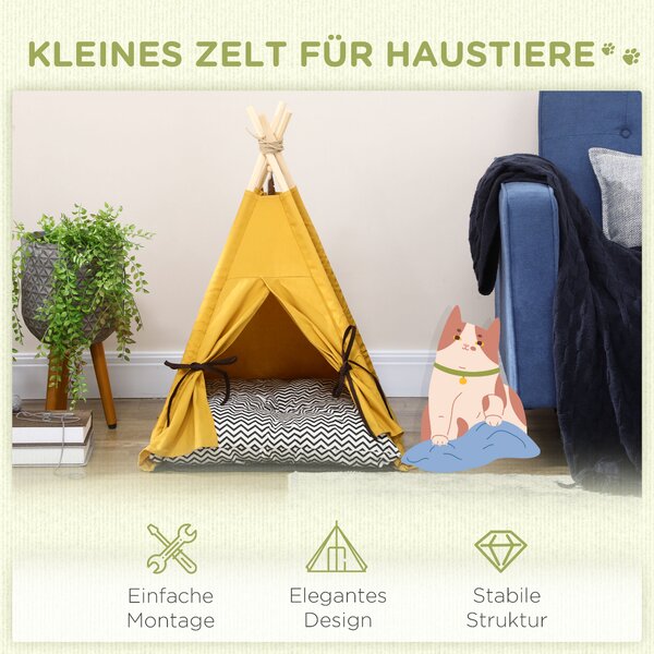 PAWHUT Pelíšek pro kočky TEEPEE 60 x 60 x 76 cm žlutá
