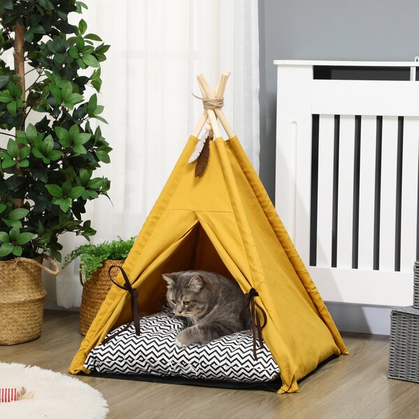 PAWHUT Pelíšek pro kočky TEEPEE 60 x 60 x 76 cm žlutá