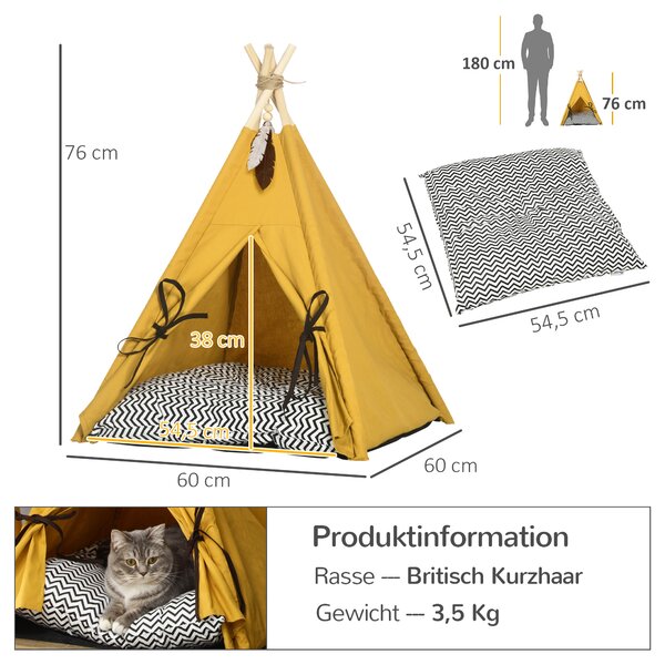 PAWHUT Pelíšek pro kočky TEEPEE 60 x 60 x 76 cm žlutá