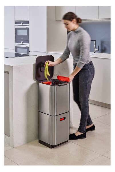 Ocelový odpadkový koš na tříděný odpad ve stříbrné barvě 40 l Totem Compact – Joseph Joseph