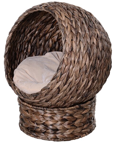 PAWHUT Pelíšek pro kočky ratanový BALL 50 x 42 x 60 cm tmavě hnědá