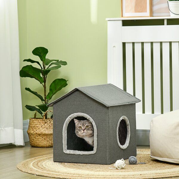 PAWHUT Pelíšek pro kočky HOUSE 39 x 44 x 41 cm khaki