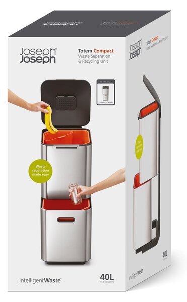 Ocelový odpadkový koš na tříděný odpad ve stříbrné barvě 40 l Totem Compact – Joseph Joseph