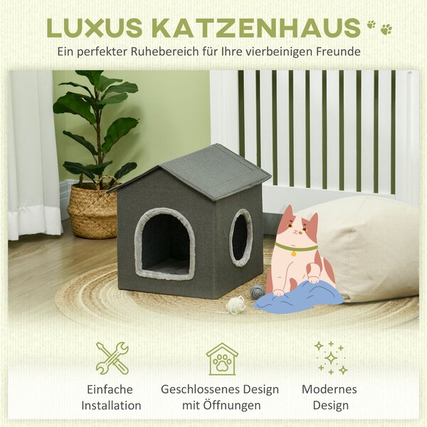 PAWHUT Pelíšek pro kočky HOUSE 39 x 44 x 41 cm khaki