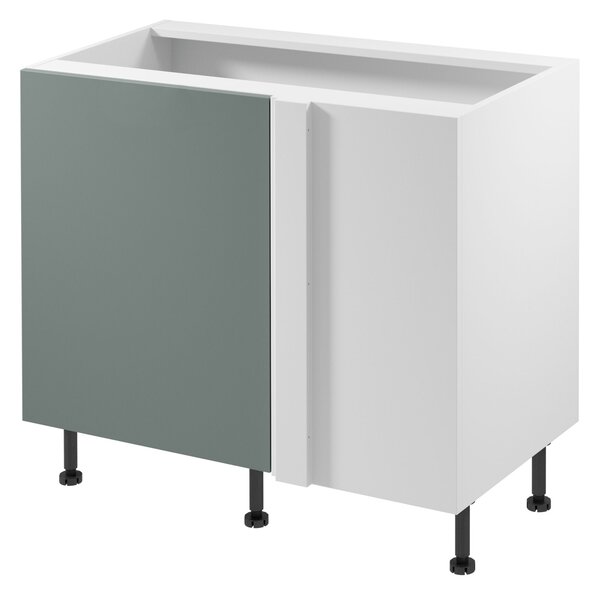 Prodloužená rohová skříňka SALERNO - šířka 100 cm, bílá / zelená, pravé provedení