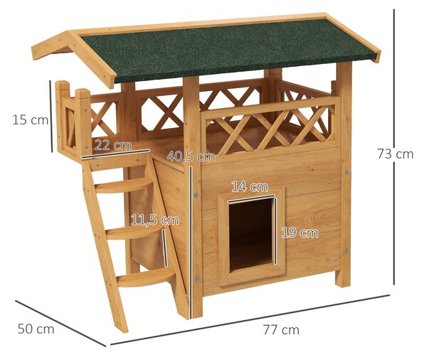 PAWHUT Domeček pro kočky venkovní dvoupatrový dřevěný 77 x 50 x 73 cm přírodní