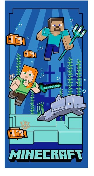 Modrá dětská osuška z mikrovlákna 70x140 cm Minecraft "Underwater Fun" – Jerry Fabrics