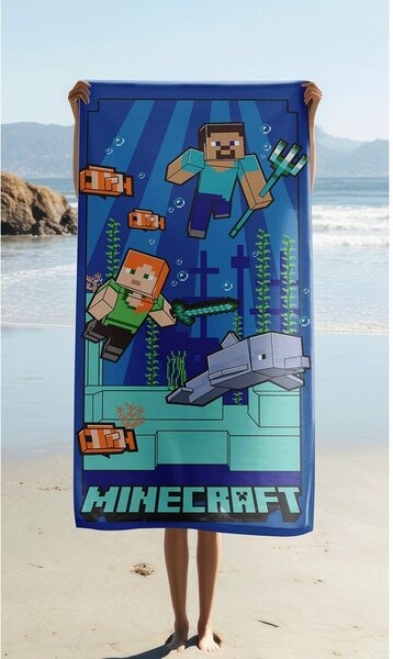 Modrá dětská osuška z mikrovlákna 70x140 cm Minecraft "Underwater Fun" – Jerry Fabrics
