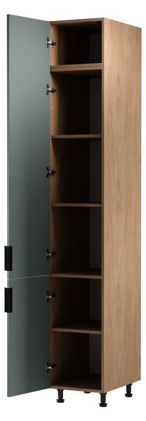 Vysoká kuchyňská skříň SALERNO - šířka 40 cm, dub / zelená, levé provedení