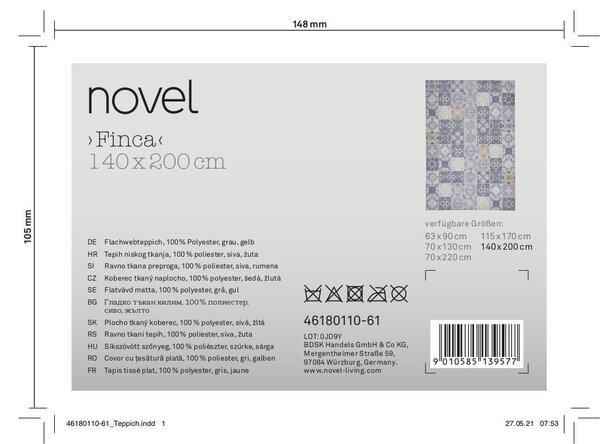 KOBEREC TKANÝ NA PLOCHO, 140/200 cm žlutá, šedá Novel - Tkané koberce