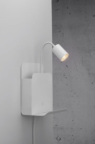 Nordlux - Nástěnné svítidlo s poličkou a USB ROOMI 1xGU10/8W/230V bílá