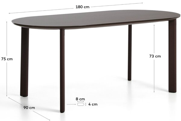 Kave Home Hnědý zahradní stůl Erice 180 x 90 cm se skleněnou deskou