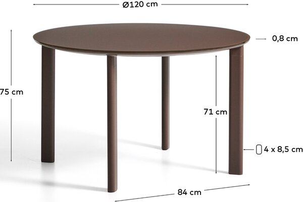 Kave Home Hnědý zahradní stůl Erice Ø 120 cm se skleněnou deskou