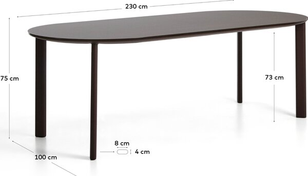 Kave Home Hnědý zahradní stůl Erice 230 x 100 cm se skleněnou deskou