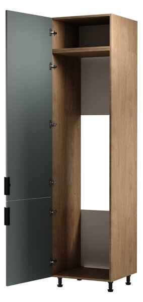 Skříň na vestavnou lednici SALERNO - šířka 60 cm, dub / zelená, levé provedení