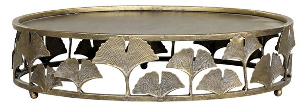 Mosazný antik dekorační kovový podnos Ginkgo - Ø 33*8cm - Chic Antique