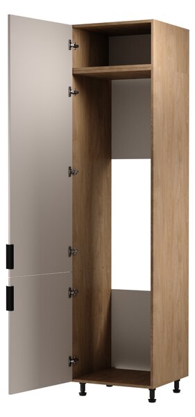 Skříň na vestavnou lednici SALERNO - šířka 60 cm, dub / béžová, levé provedení