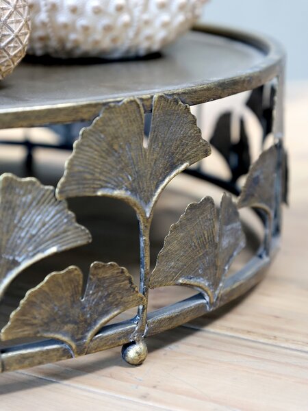 Mosazný antik dekorační kovový podnos Ginkgo - Ø 33*8cm - Chic Antique