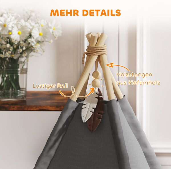 PAWHUT Pelíšek pro kočky TEEPEE 60 x 60 x 76 cm šedá