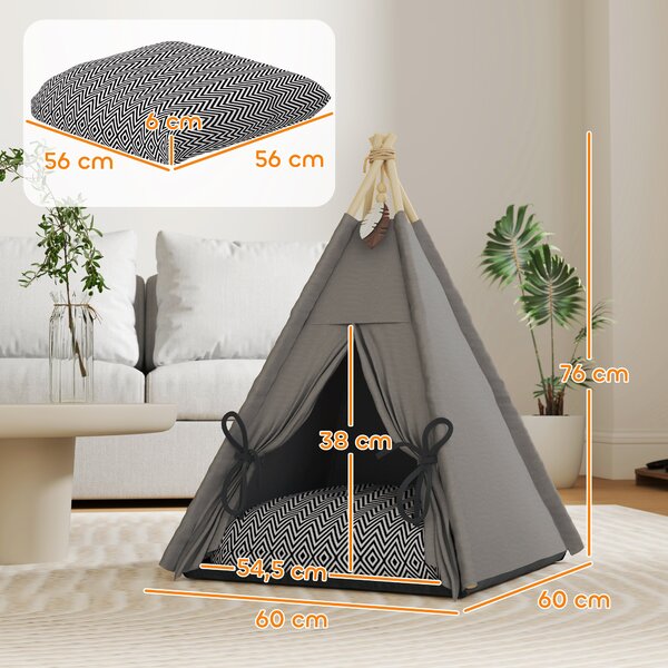 PAWHUT Pelíšek pro kočky TEEPEE 60 x 60 x 76 cm šedá