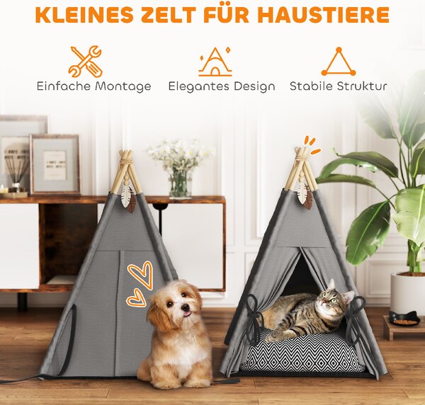 PAWHUT Pelíšek pro kočky TEEPEE 60 x 60 x 76 cm šedá