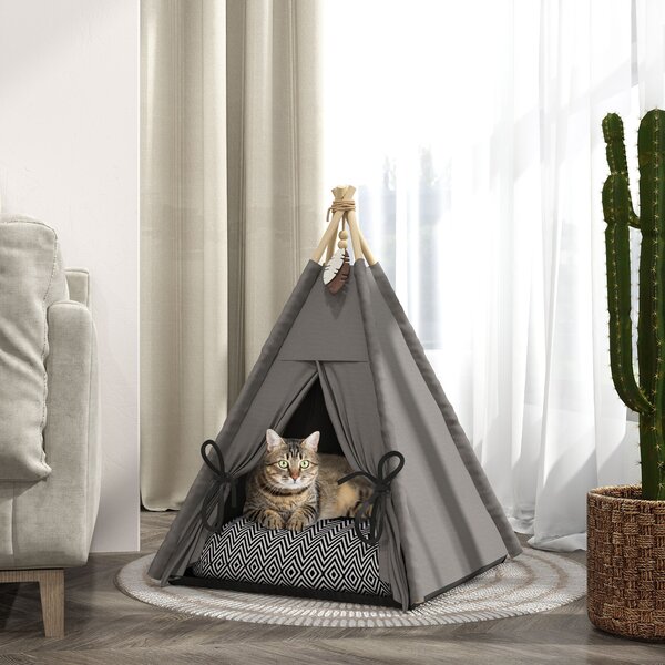 PAWHUT Pelíšek pro kočky TEEPEE 60 x 60 x 76 cm šedá