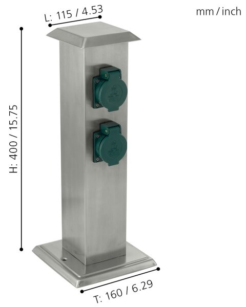 EGLO 90748 - Venkovní zásuvkový sloupek PARK 4 zelená SCHUKO IP44