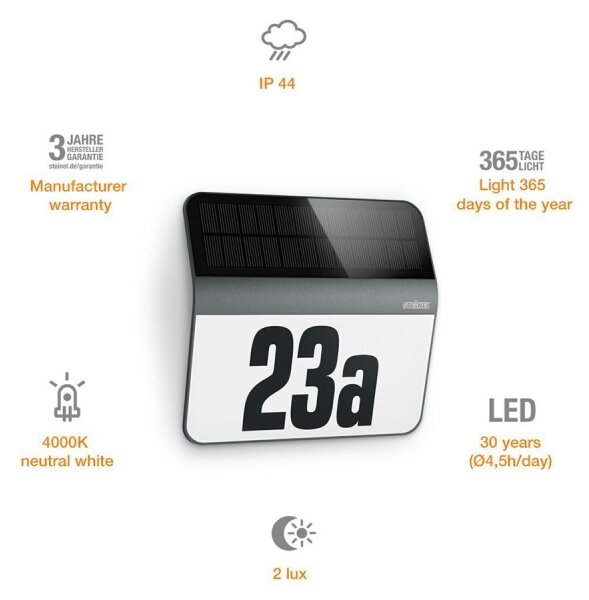 STEINEL 035730 - LED Solární domovní číslo XSolar LH-N LED/0,03W IP44