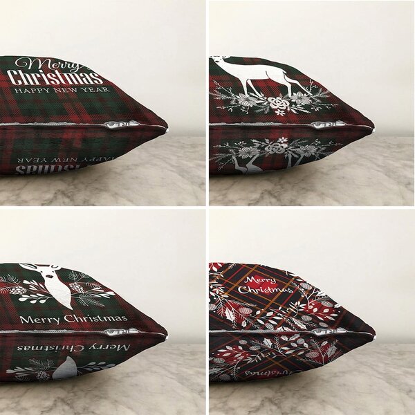 Sada 4 vánočních žinylkových povlaků na polštář Minimalist Cushion Covers Tartan Merry Christmas, 55 x 55 cm