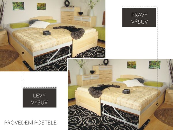 Dřevěná rozkládací postel z masivu DUO VO+NR (dřevěné rozkládací jednolůžko masiv DUO VO+NR)